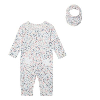 Baby girls' floral print sleepsuit and bib set
